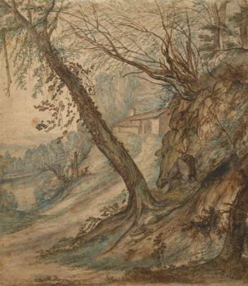A Wooded Landscape with a Path to a House (recto)