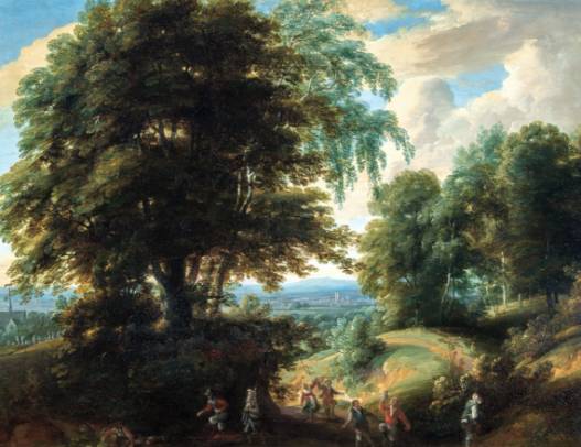 Southern Landscape with Dancing Figures on a Hollow Road