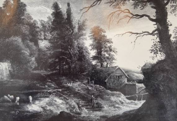 A Wooded Landscape with Cottage and Figures by a Path