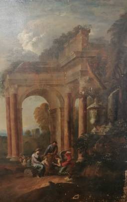 The Holy Family in a Ruined Temple with Angels
