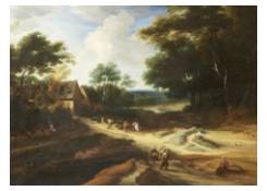 Work 1003: Summer Landscape with Houses and Figures at Forest Edge