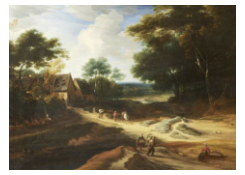 Work 1003: Summer Landscape with Houses and Figures at Forest Edge