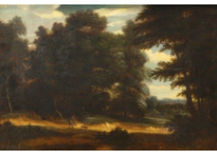 Work 5131: A Wooded Landscape with a Sportsman and his Dog on a Sandy Road in the Centre