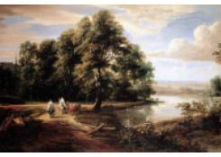 Wooded Landscape with Two Clergymen on Horseback