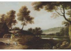 Figures and Farm Animals in a River Landscape
