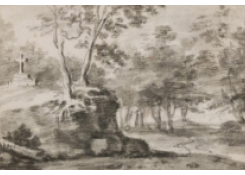 Work 5196: A Forest View with a Grave on a Hill