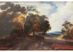 Wooded Landscape with a Few Figures on a Road
