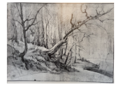 Work 5214: A Winter Scene with Trees on a Bank above a Frozen Stream