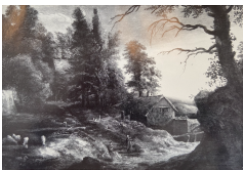 Work 5217: A Wooded Landscape with Cottage and Figures by a Path