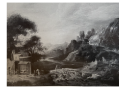 Work 5249: An Extensive Landscape with Figures Resting at a Inn