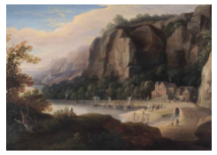 Work 5233: A Rocky Cove with Fisherfolk on the Shore, an Artist Sketching in the Foreground